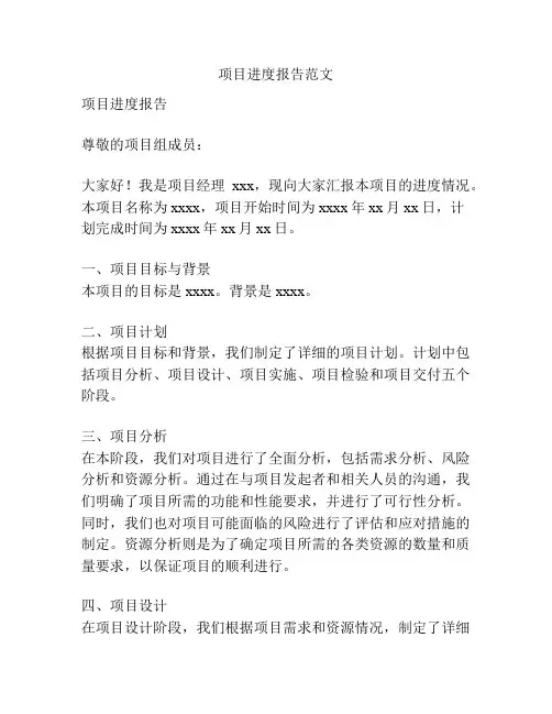 项目进度报告范文