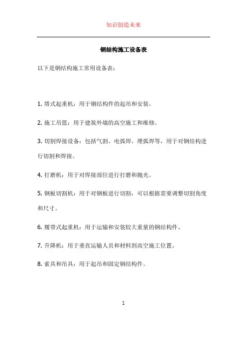 钢结构施工设备表