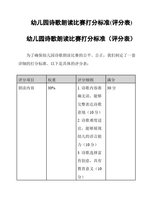 幼儿园诗歌朗读比赛打分标准(评分表)