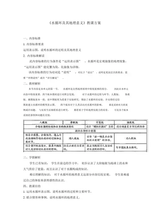 高中地理_水循环及其地理意义教学设计学情分析教材分析课后反思
