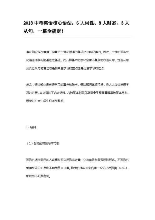 2018中考英语核心语法
