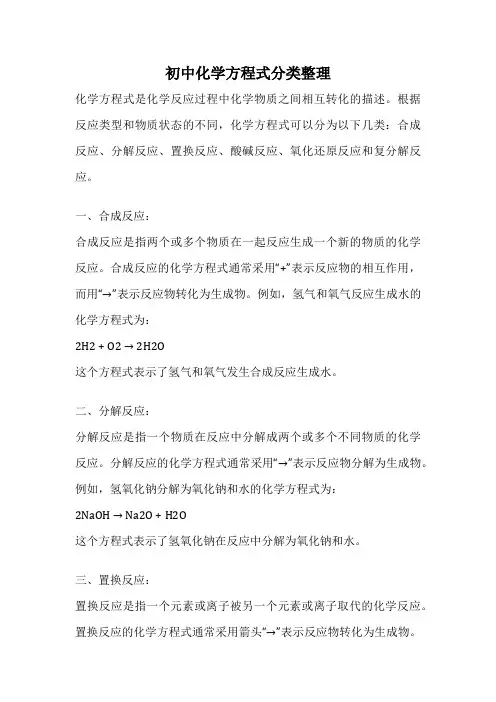 初中化学方程式分类整理