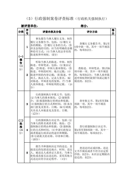 行政执法案卷评查内容和标准