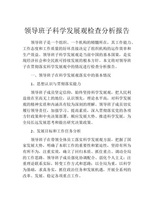 领导班子科学发展观检查分析报告