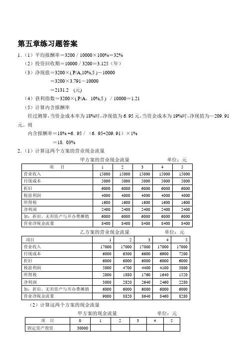 财务管理第五章练习题答案(题在教材)