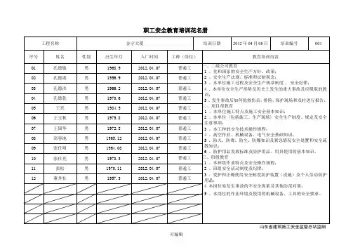 最新版本 职工安全教育培训花名册