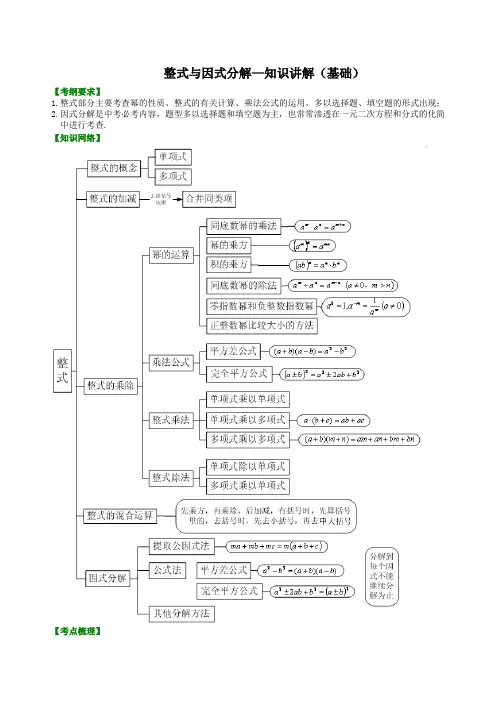 整式与因式分解--知识讲解(基础)
