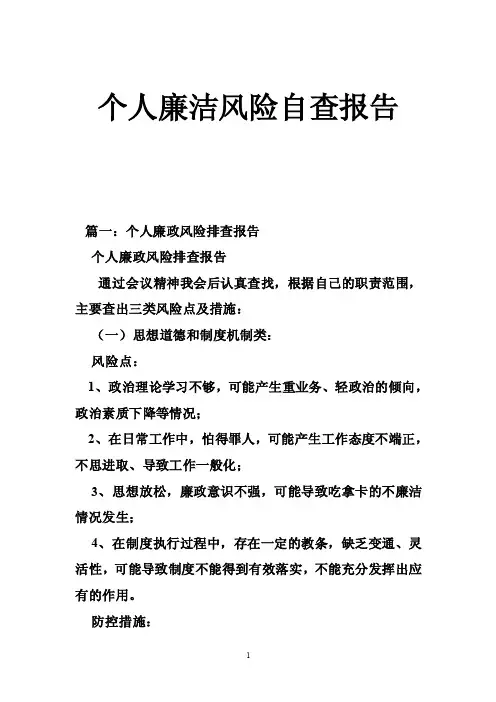 个人廉洁风险自查报告