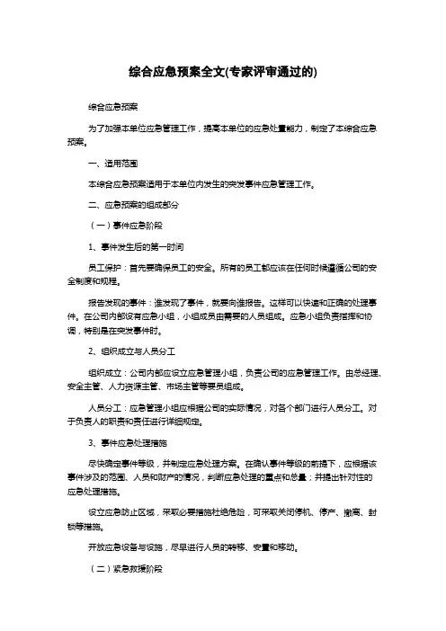 综合应急预案全文(专家评审通过的)