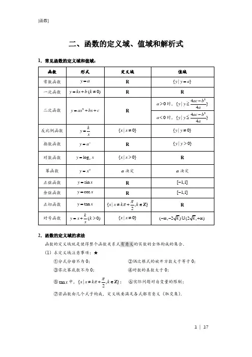 函数定义域、值域、对应关系(知识点+例题+习题)word版