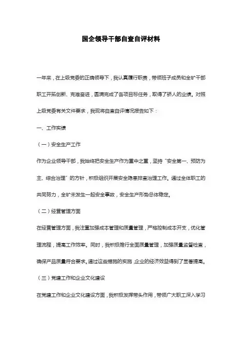 国企领导干部自查自评材料