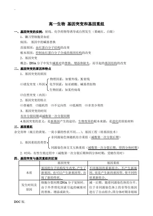 高一生物 基因突变和基因重组