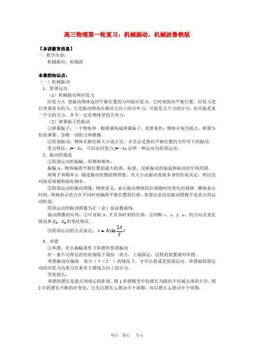 高三物理第一轮复习：机械振动、机械波鲁教版