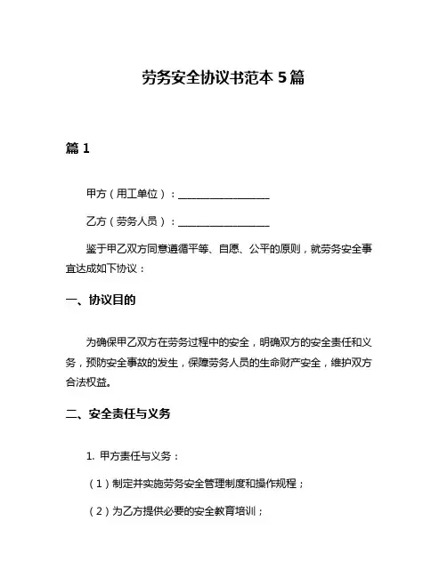 劳务安全协议书范本5篇