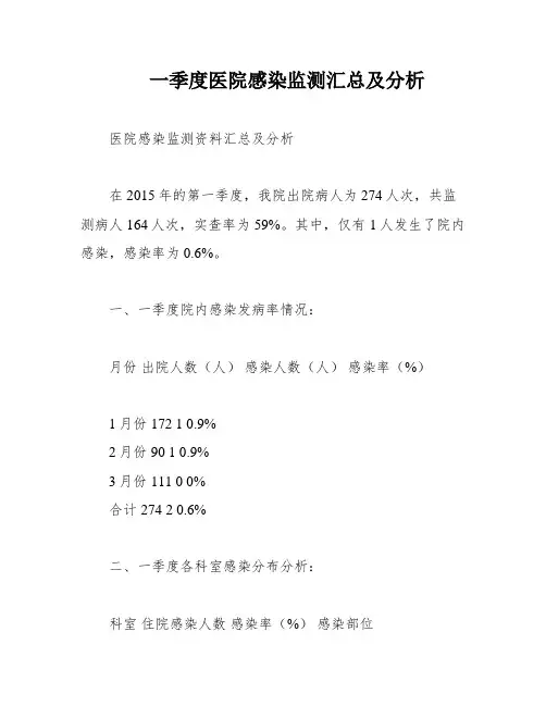 一季度医院感染监测汇总及分析