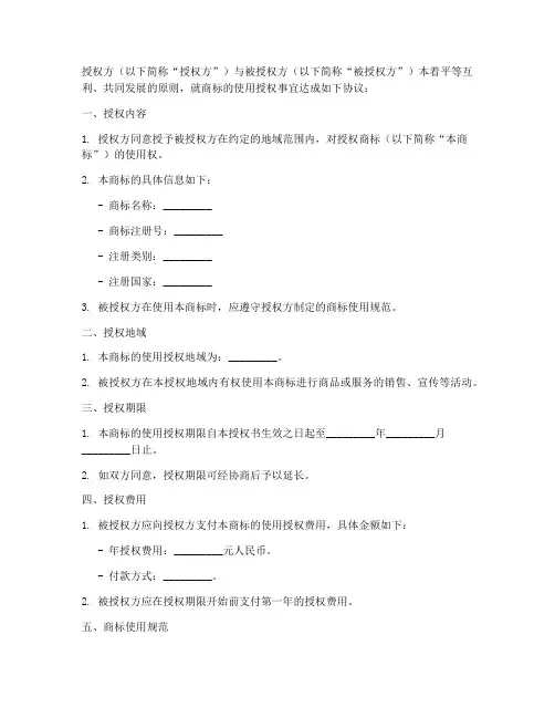 商标使用授权书国际版