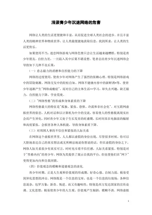 浅谈青少年沉迷网络的危害