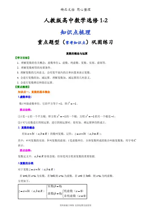 人教版高中数学【选修1-2】[知识点整理及重点题型梳理] 复数的概念与运算(文)