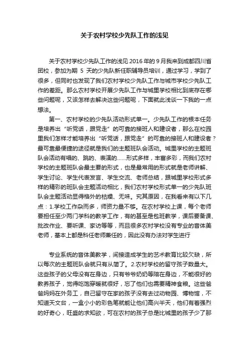 关于农村学校少先队工作的浅见
