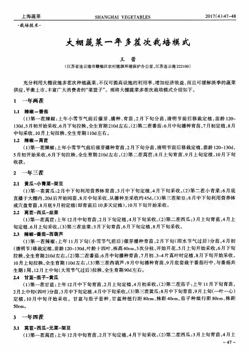 大棚蔬菜一年多茬次栽培模式