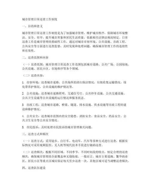 城市管理日常巡查工作制度