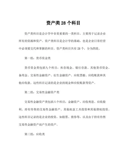 资产类28个科目