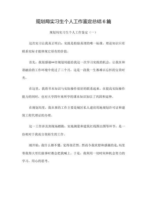 规划局实习生个人工作鉴定总结6篇