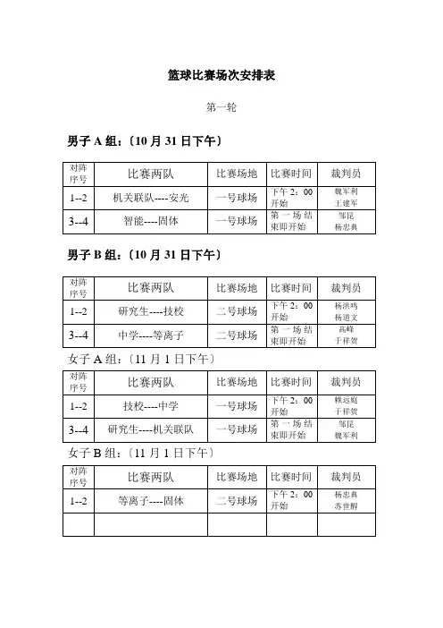 篮球比赛场次安排表