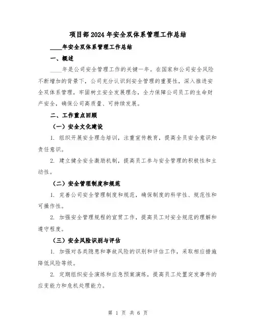 项目部2024年安全双体系管理工作总结(2篇)