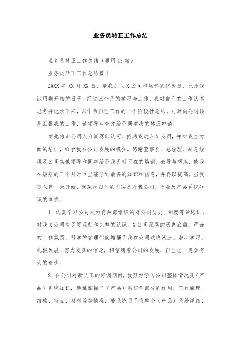 业务员转正工作总结