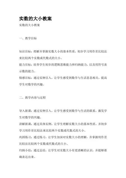 实数的大小教案