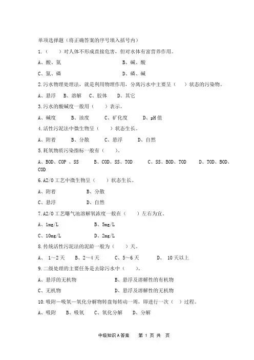 污水处理工(中级)