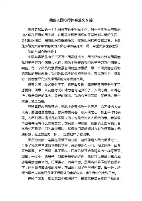我的入团心得体会范文5篇