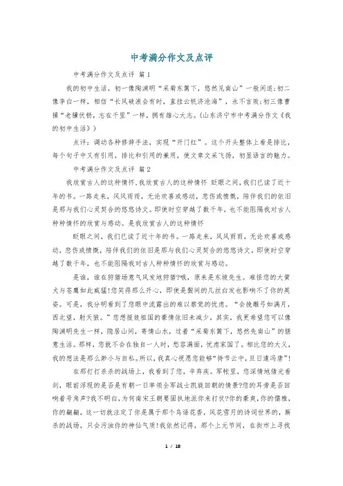 中考满分作文及点评