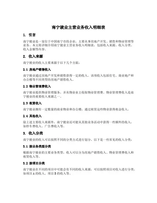 南宁骏业主营业务收入明细表