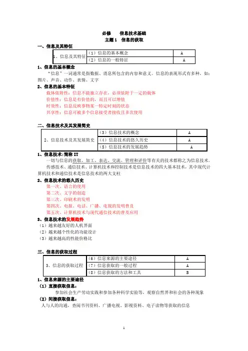 高中信息技术会考复习纲要