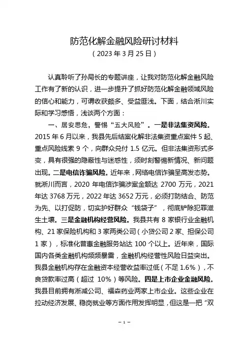 防范化解金融风险研讨材料
