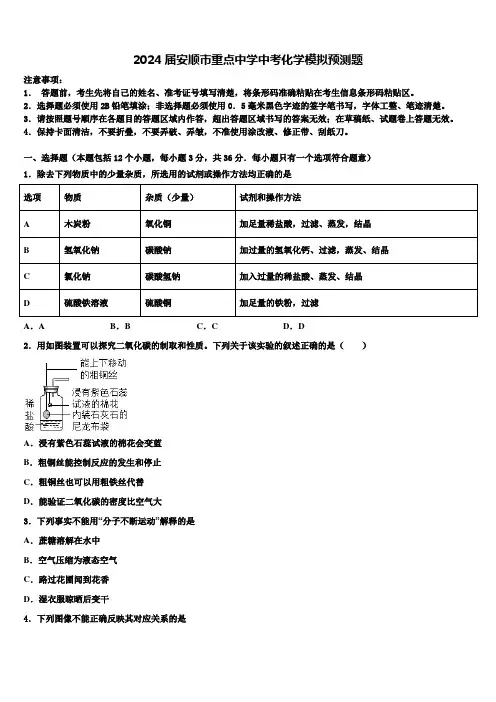 2024届安顺市重点中学中考化学模拟预测题含解析