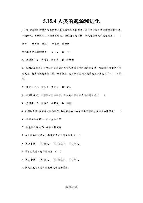 生物八年级上苏教版5.16.4人类的起源和进化同步练习及答案