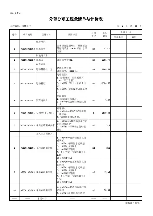 河北道路景观工程量清单计价实例