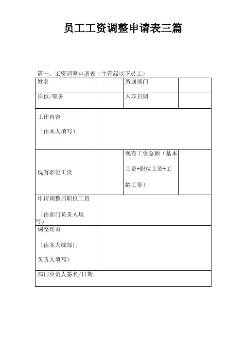 员工工资调整申请表三篇