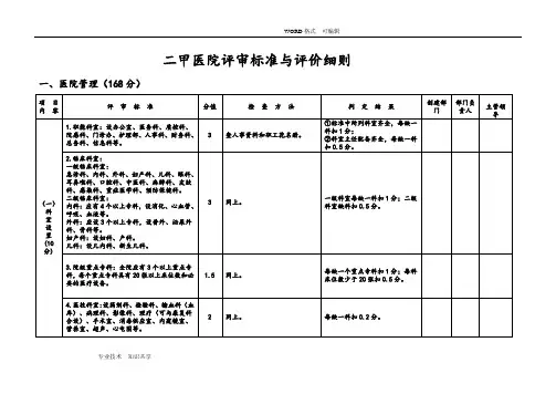 二甲医院评审标准和评价细则