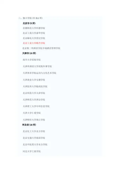 独立学院(共311所)