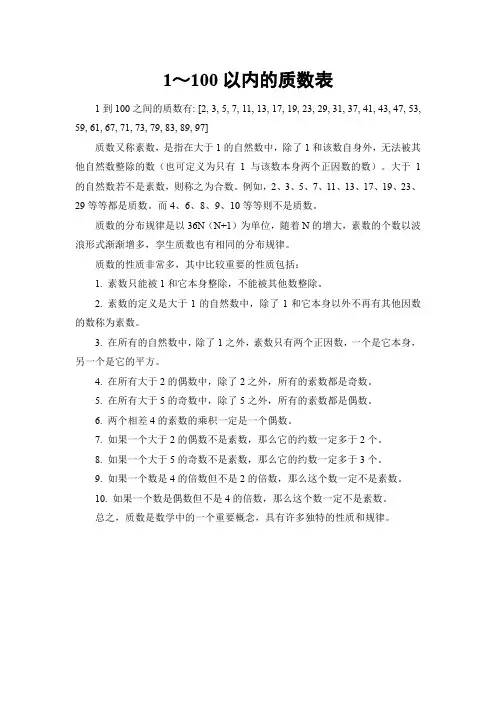 1～100以内的质数表