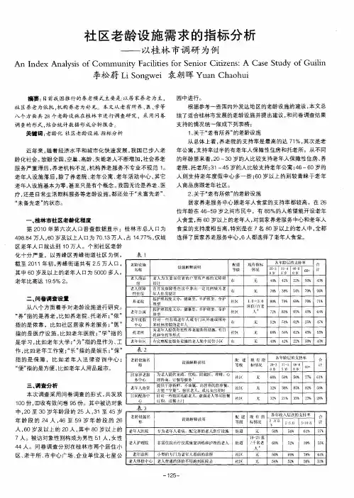 社区老龄设施需求的指标分析——以桂林市调研为例