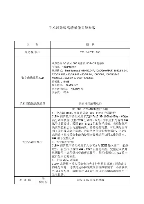 手术显微镜高清录像系统参数