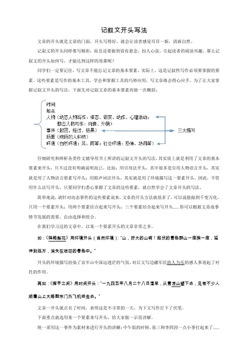 初中语文作文写作技巧指导学案：初中语文作文写作技巧指导学案——记叙文开头写法