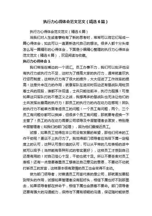 执行力心得体会范文范文（精选6篇）