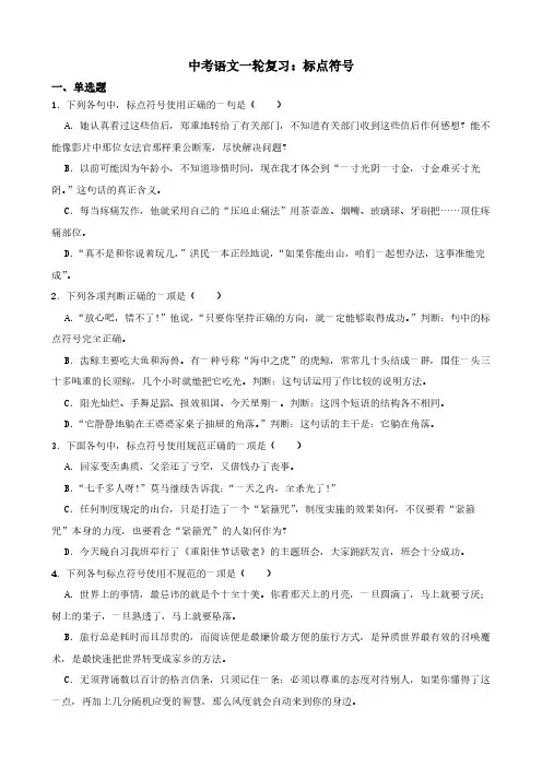 中考语文一轮专题复习：标点符号