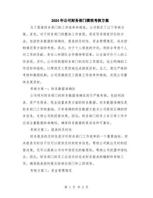 2024年公司财务部门绩效考核方案